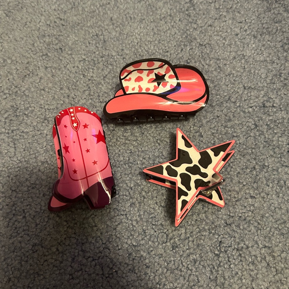 Pink Western-Themed Hair Clips